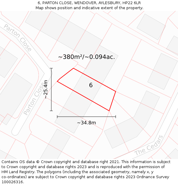6, PARTON CLOSE, WENDOVER, AYLESBURY, HP22 6LR: Plot and title map