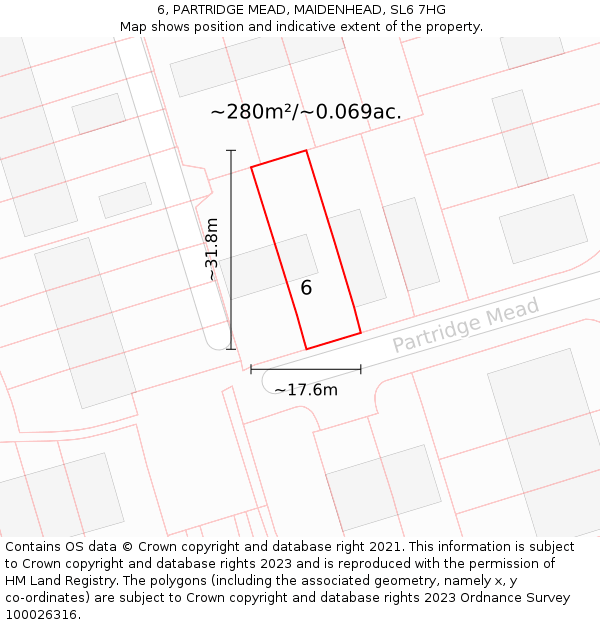 6, PARTRIDGE MEAD, MAIDENHEAD, SL6 7HG: Plot and title map