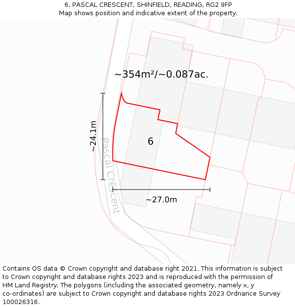 6, PASCAL CRESCENT, SHINFIELD, READING, RG2 9FP: Plot and title map