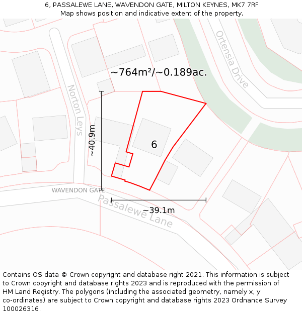 6, PASSALEWE LANE, WAVENDON GATE, MILTON KEYNES, MK7 7RF: Plot and title map