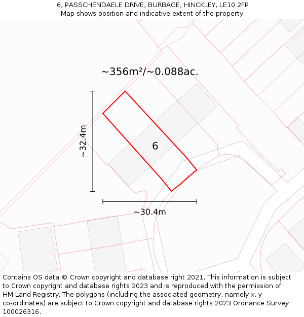6, PASSCHENDAELE DRIVE, BURBAGE, HINCKLEY, LE10 2FP: Plot and title map