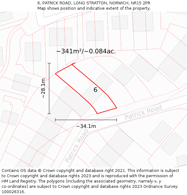 6, PATRICK ROAD, LONG STRATTON, NORWICH, NR15 2PR: Plot and title map