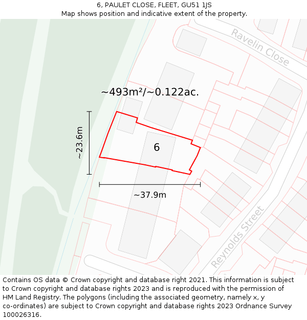6, PAULET CLOSE, FLEET, GU51 1JS: Plot and title map