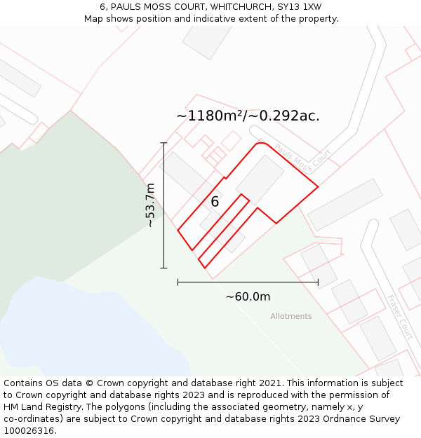 6, PAULS MOSS COURT, WHITCHURCH, SY13 1XW: Plot and title map