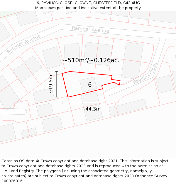 6, PAVILION CLOSE, CLOWNE, CHESTERFIELD, S43 4UG: Plot and title map
