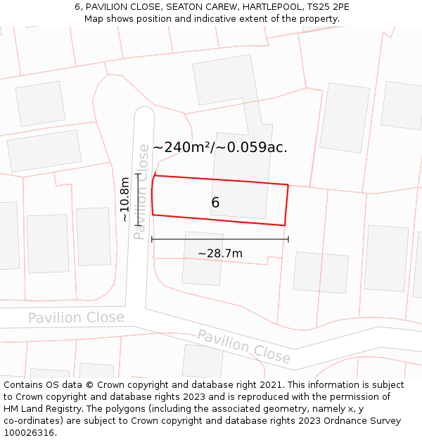6, PAVILION CLOSE, SEATON CAREW, HARTLEPOOL, TS25 2PE: Plot and title map