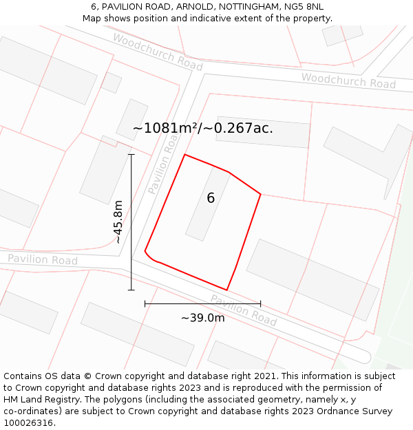 6, PAVILION ROAD, ARNOLD, NOTTINGHAM, NG5 8NL: Plot and title map