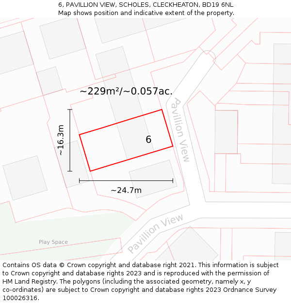 6, PAVILLION VIEW, SCHOLES, CLECKHEATON, BD19 6NL: Plot and title map