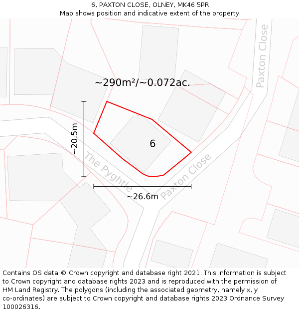 6, PAXTON CLOSE, OLNEY, MK46 5PR: Plot and title map