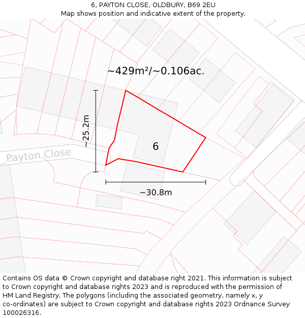 6, PAYTON CLOSE, OLDBURY, B69 2EU: Plot and title map