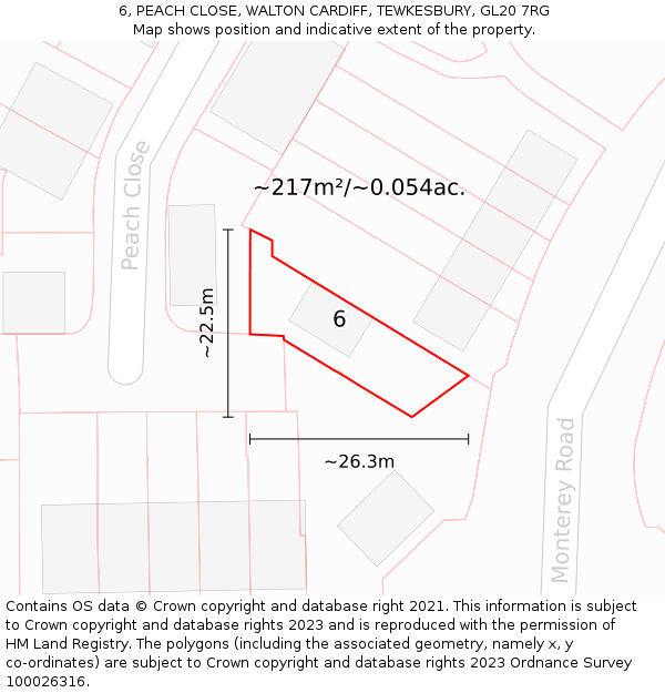 6, PEACH CLOSE, WALTON CARDIFF, TEWKESBURY, GL20 7RG: Plot and title map