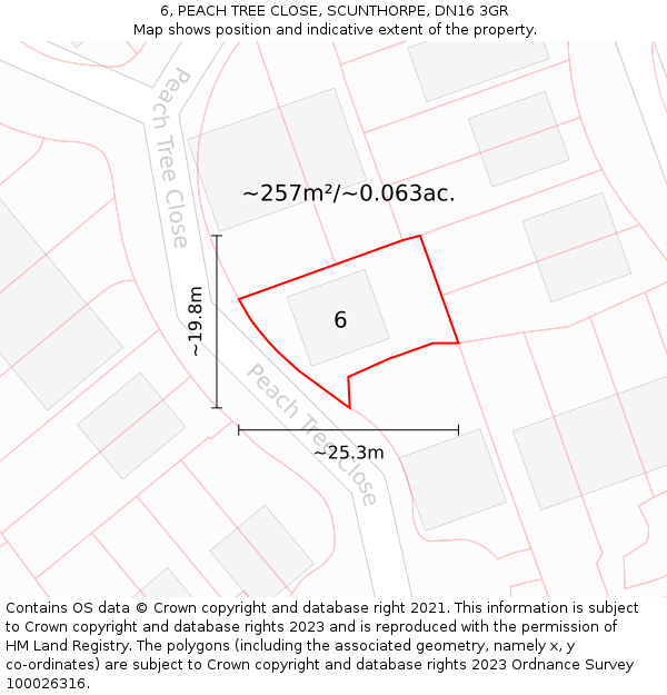 6, PEACH TREE CLOSE, SCUNTHORPE, DN16 3GR: Plot and title map