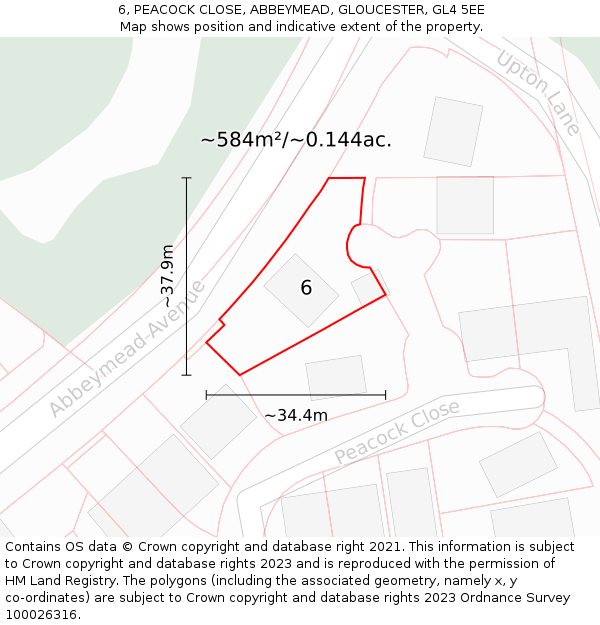 6, PEACOCK CLOSE, ABBEYMEAD, GLOUCESTER, GL4 5EE: Plot and title map