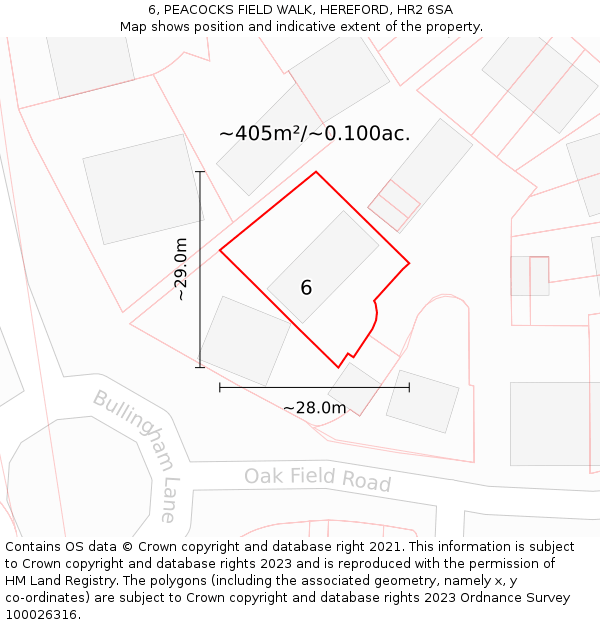 6, PEACOCKS FIELD WALK, HEREFORD, HR2 6SA: Plot and title map