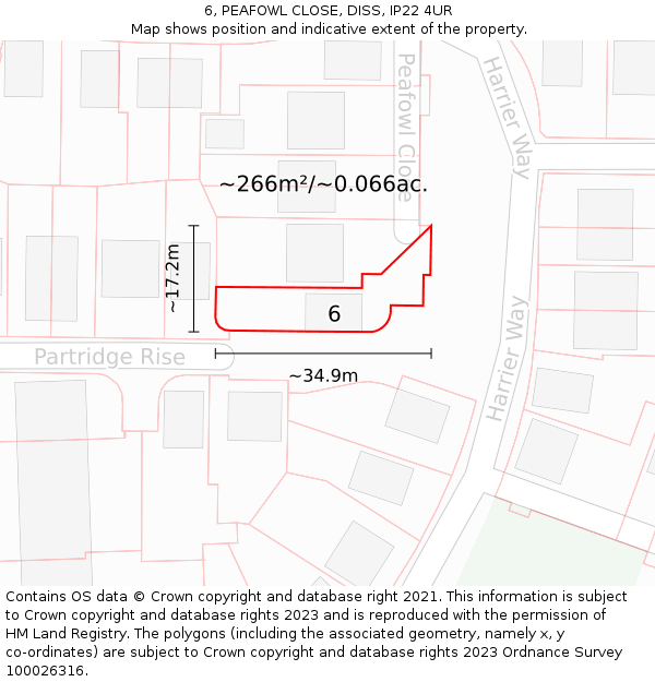 6, PEAFOWL CLOSE, DISS, IP22 4UR: Plot and title map