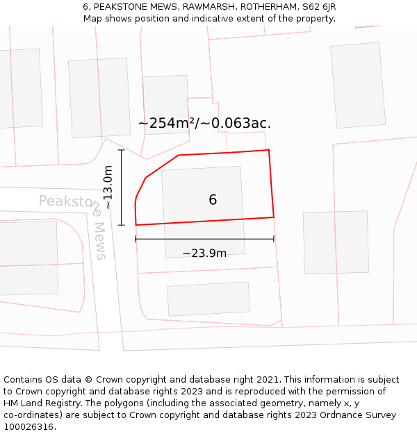 6, PEAKSTONE MEWS, RAWMARSH, ROTHERHAM, S62 6JR: Plot and title map