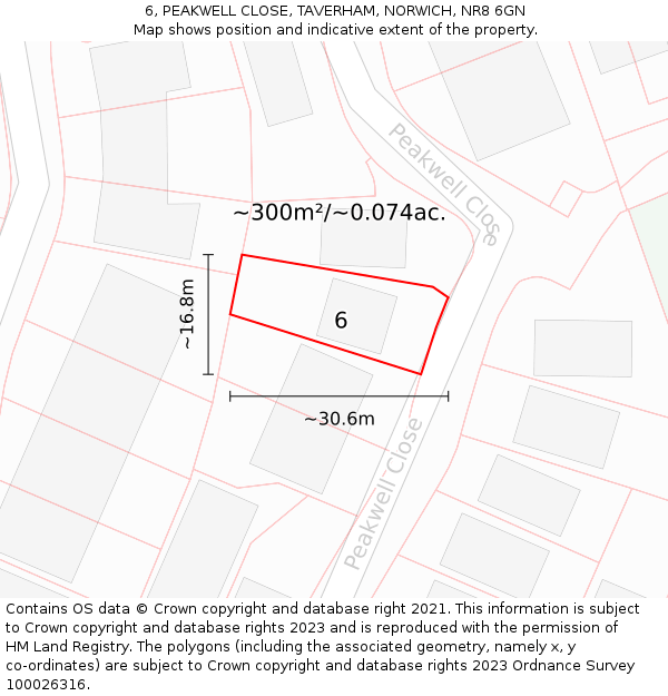 6, PEAKWELL CLOSE, TAVERHAM, NORWICH, NR8 6GN: Plot and title map