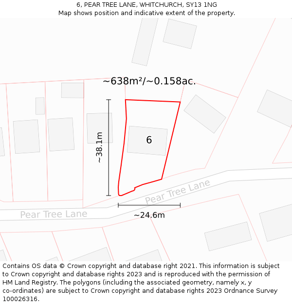 6, PEAR TREE LANE, WHITCHURCH, SY13 1NG: Plot and title map