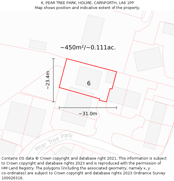 6, PEAR TREE PARK, HOLME, CARNFORTH, LA6 1PP: Plot and title map