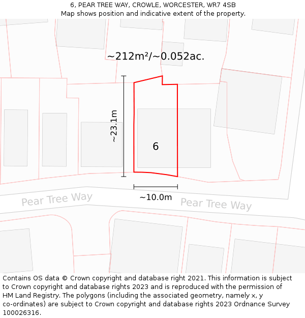 6, PEAR TREE WAY, CROWLE, WORCESTER, WR7 4SB: Plot and title map