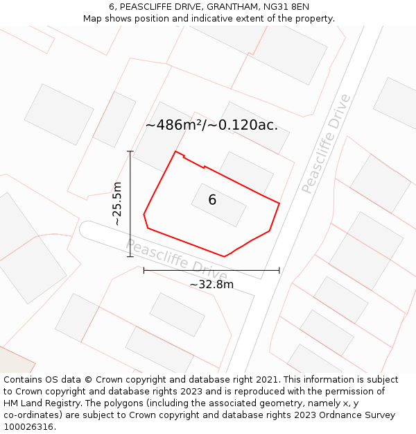 6, PEASCLIFFE DRIVE, GRANTHAM, NG31 8EN: Plot and title map