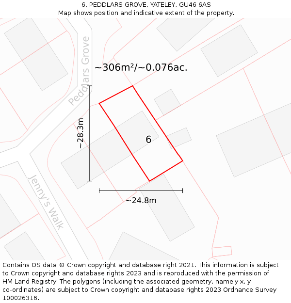 6, PEDDLARS GROVE, YATELEY, GU46 6AS: Plot and title map