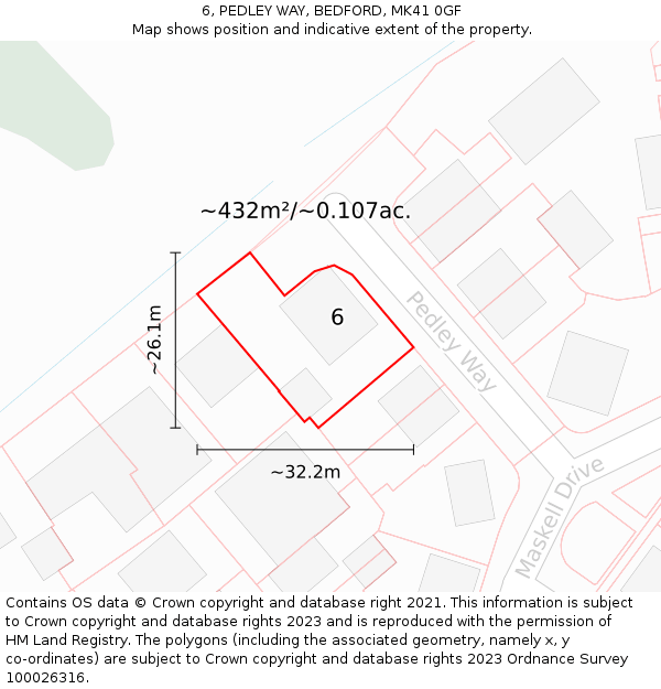 6, PEDLEY WAY, BEDFORD, MK41 0GF: Plot and title map