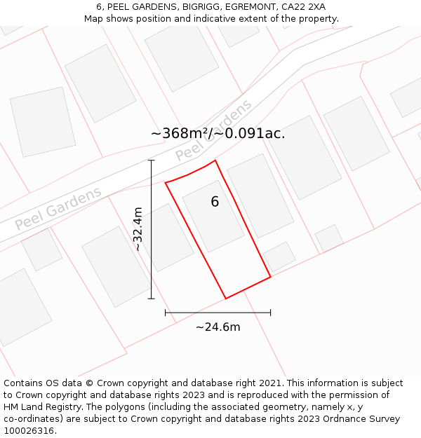 6, PEEL GARDENS, BIGRIGG, EGREMONT, CA22 2XA: Plot and title map