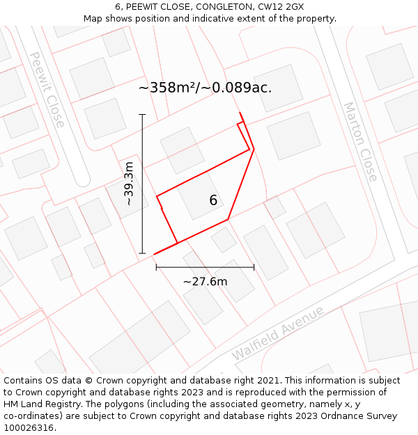 6, PEEWIT CLOSE, CONGLETON, CW12 2GX: Plot and title map