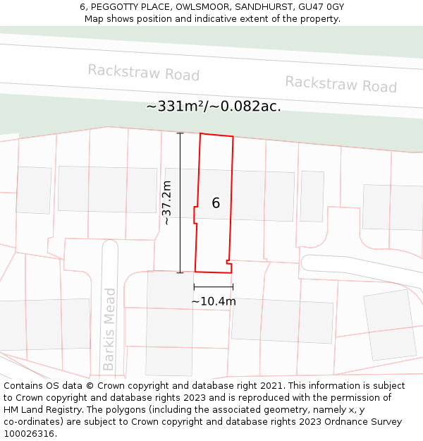 6, PEGGOTTY PLACE, OWLSMOOR, SANDHURST, GU47 0GY: Plot and title map
