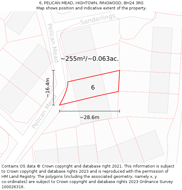 6, PELICAN MEAD, HIGHTOWN, RINGWOOD, BH24 3RG: Plot and title map