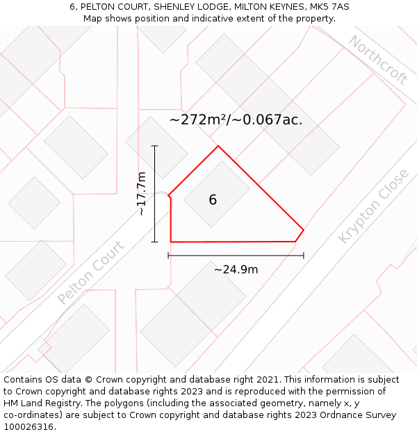 6, PELTON COURT, SHENLEY LODGE, MILTON KEYNES, MK5 7AS: Plot and title map