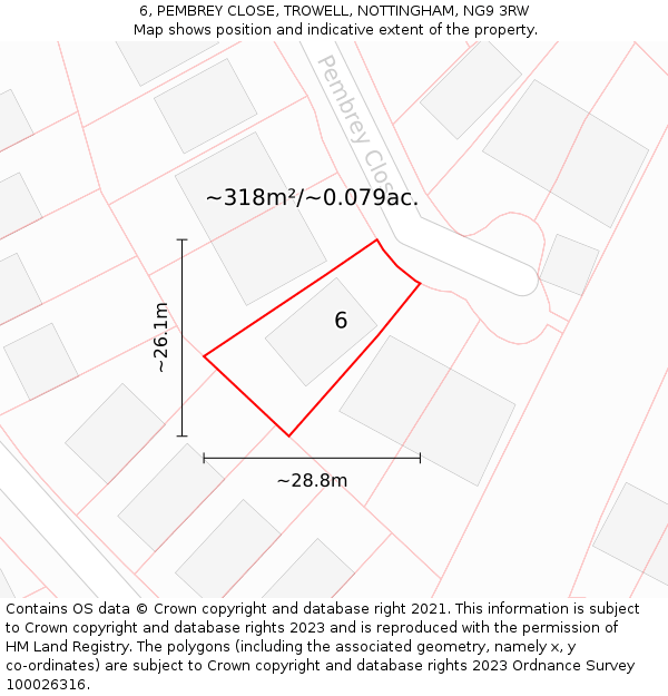 6, PEMBREY CLOSE, TROWELL, NOTTINGHAM, NG9 3RW: Plot and title map