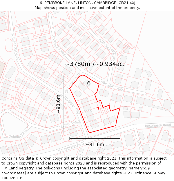 6, PEMBROKE LANE, LINTON, CAMBRIDGE, CB21 4XJ: Plot and title map