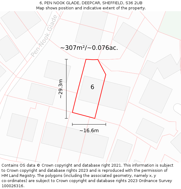 6, PEN NOOK GLADE, DEEPCAR, SHEFFIELD, S36 2UB: Plot and title map