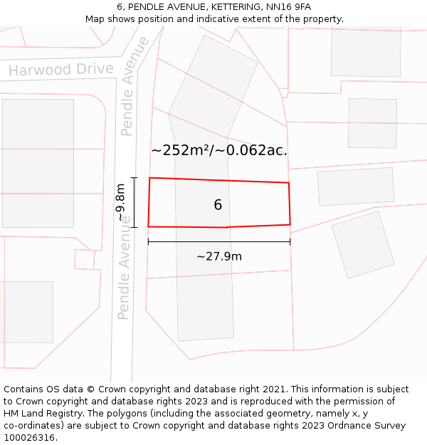 6, PENDLE AVENUE, KETTERING, NN16 9FA: Plot and title map