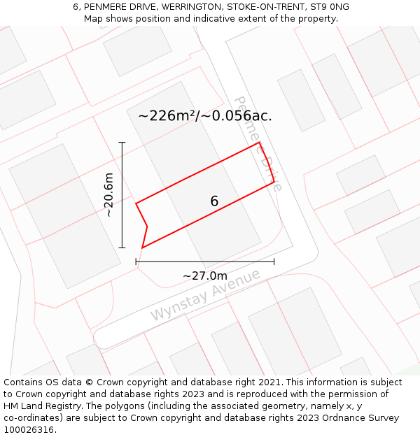 6, PENMERE DRIVE, WERRINGTON, STOKE-ON-TRENT, ST9 0NG: Plot and title map