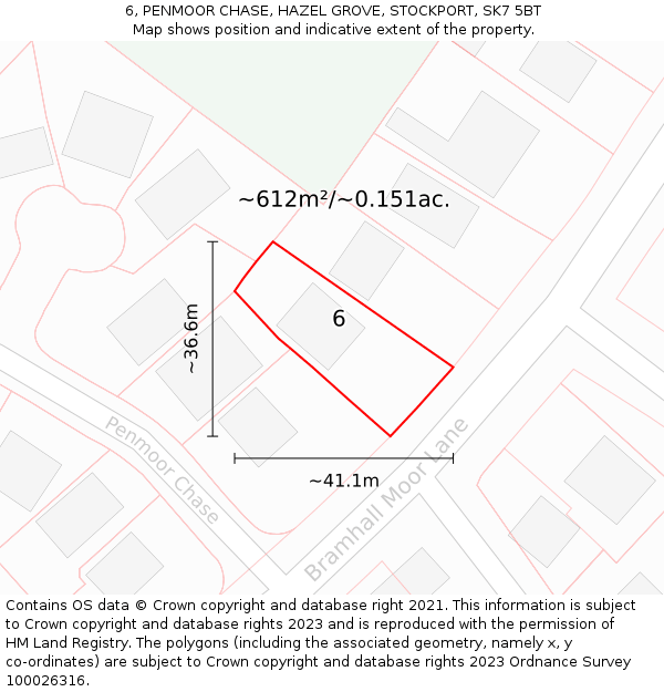 6, PENMOOR CHASE, HAZEL GROVE, STOCKPORT, SK7 5BT: Plot and title map