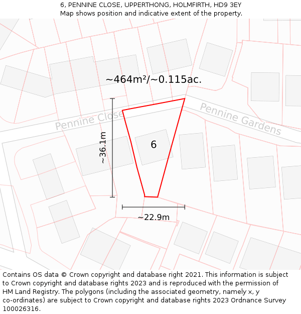 6, PENNINE CLOSE, UPPERTHONG, HOLMFIRTH, HD9 3EY: Plot and title map