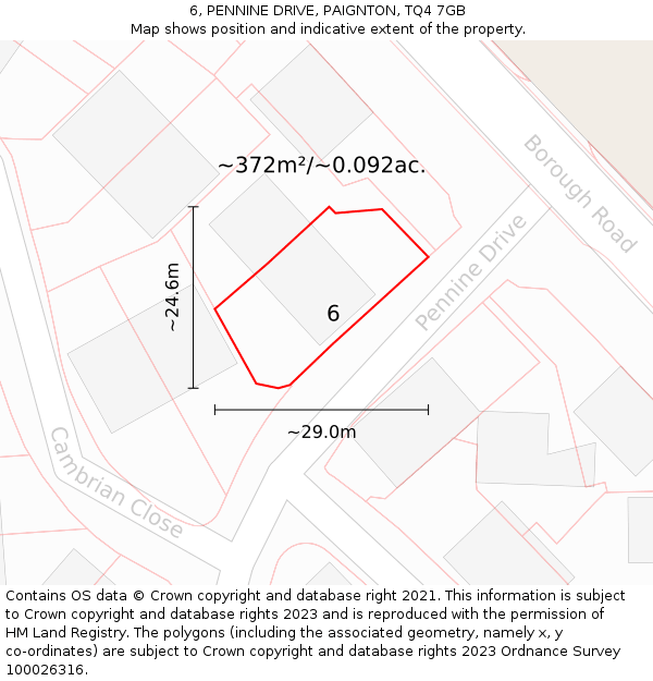 6, PENNINE DRIVE, PAIGNTON, TQ4 7GB: Plot and title map