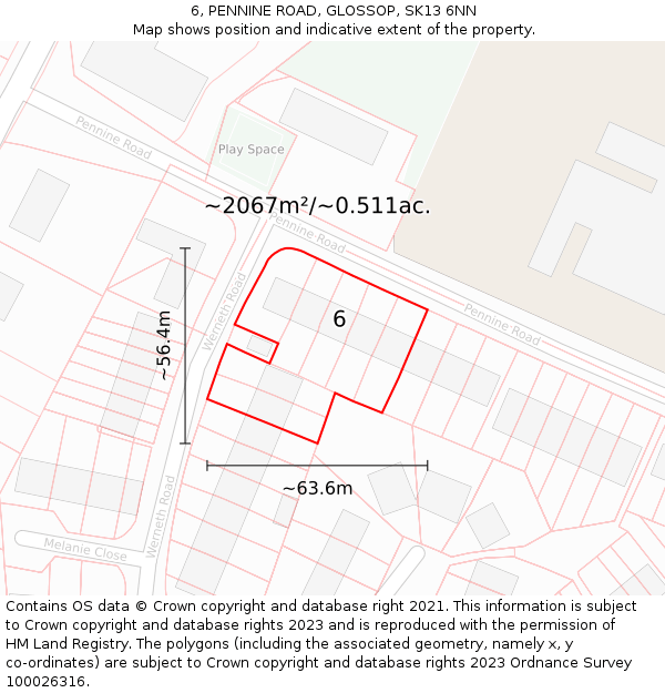 6, PENNINE ROAD, GLOSSOP, SK13 6NN: Plot and title map