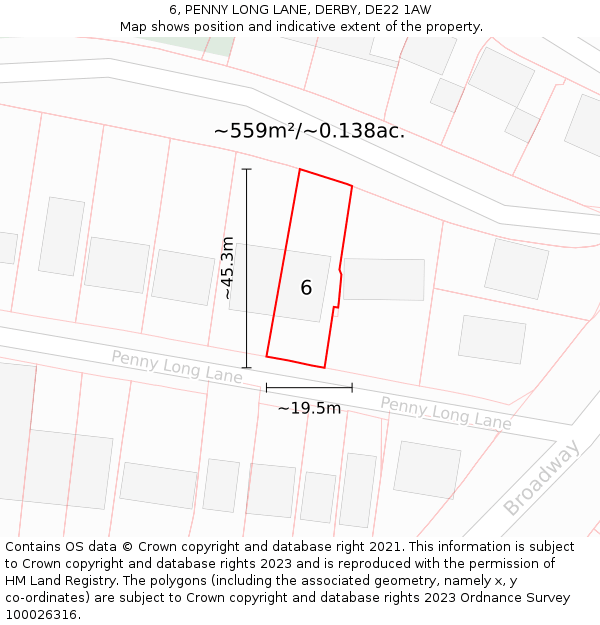 6, PENNY LONG LANE, DERBY, DE22 1AW: Plot and title map