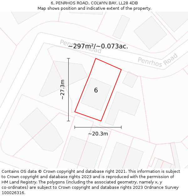 6, PENRHOS ROAD, COLWYN BAY, LL28 4DB: Plot and title map