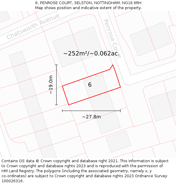6, PENROSE COURT, SELSTON, NOTTINGHAM, NG16 6RH: Plot and title map