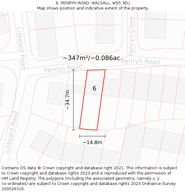 6, PENRYN ROAD, WALSALL, WS5 3EU: Plot and title map