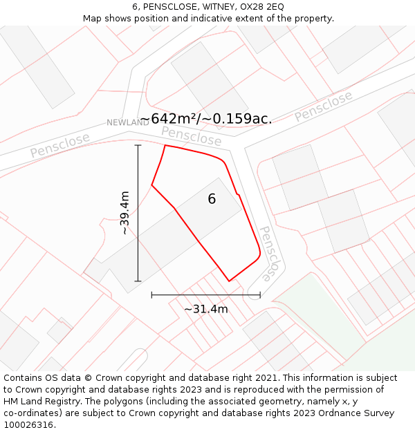 6, PENSCLOSE, WITNEY, OX28 2EQ: Plot and title map