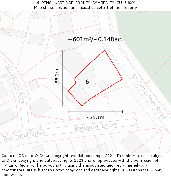 6, PENSHURST RISE, FRIMLEY, CAMBERLEY, GU16 8XX: Plot and title map