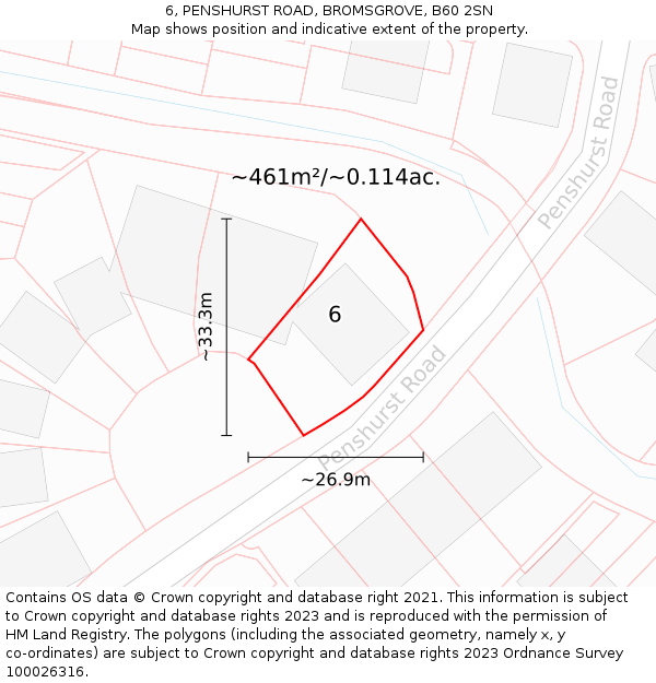 6, PENSHURST ROAD, BROMSGROVE, B60 2SN: Plot and title map