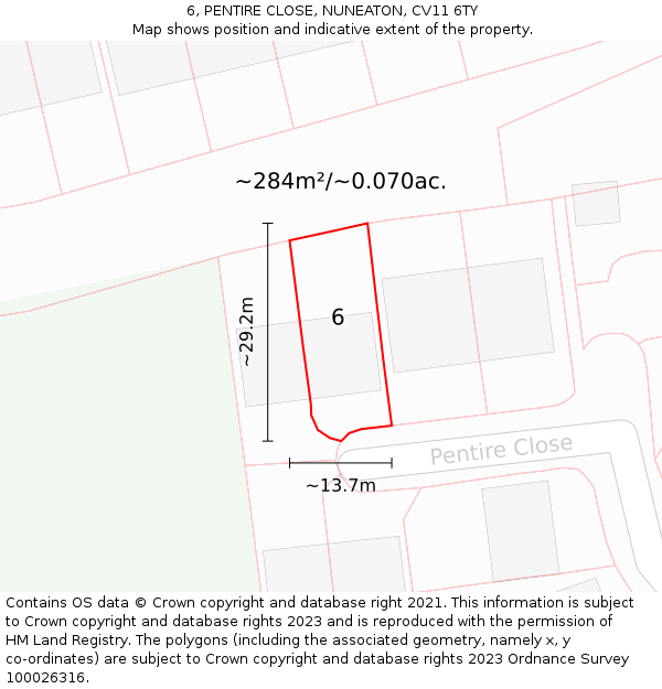 6, PENTIRE CLOSE, NUNEATON, CV11 6TY: Plot and title map