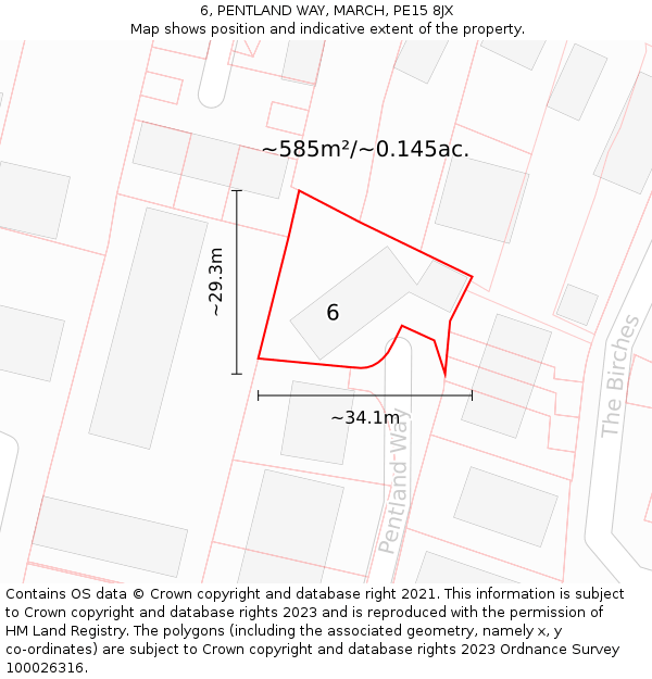 6, PENTLAND WAY, MARCH, PE15 8JX: Plot and title map